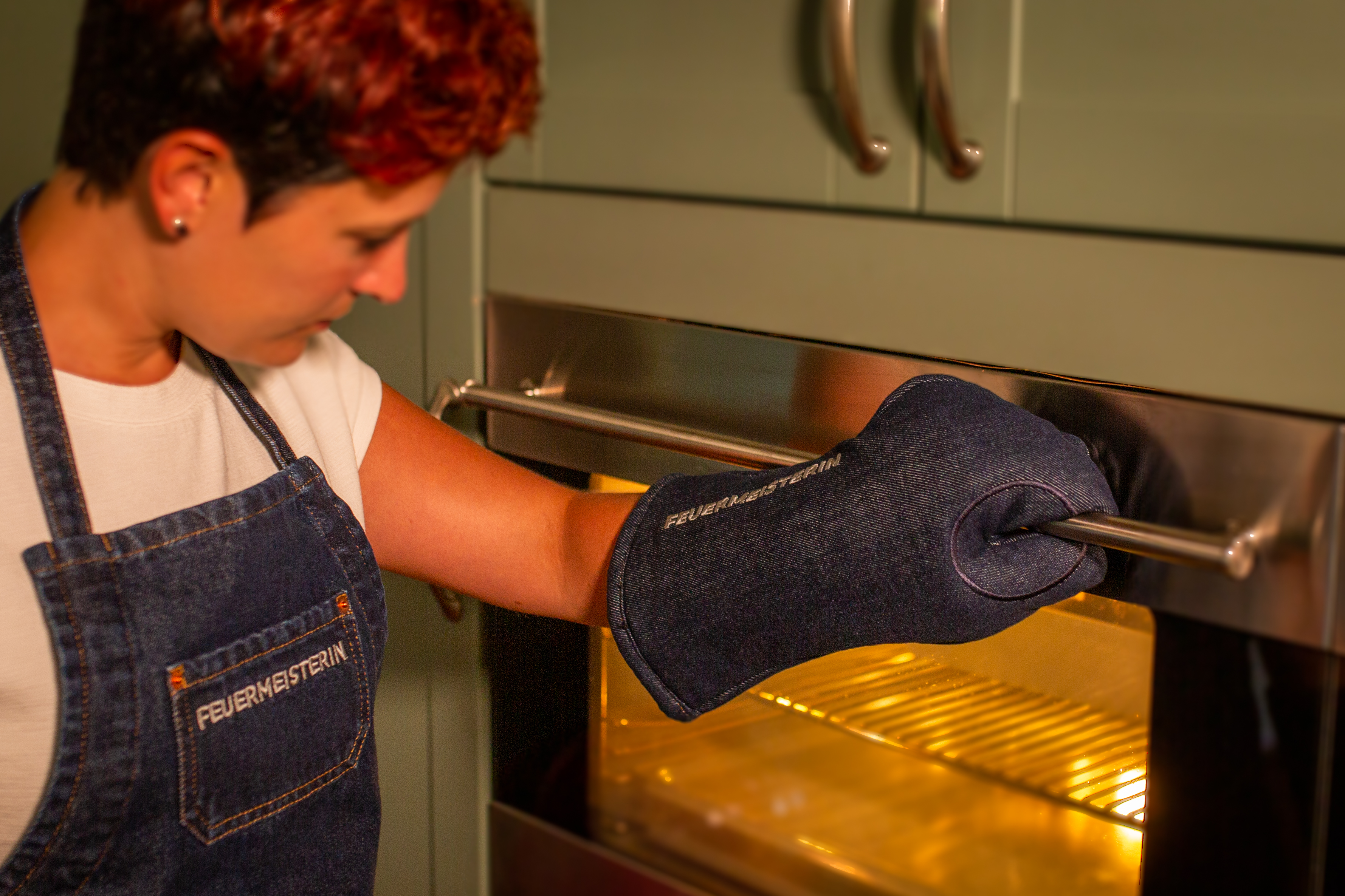 Feuermeisterin® Ofenhandschuhe | Jeansfauster | blau/Denim