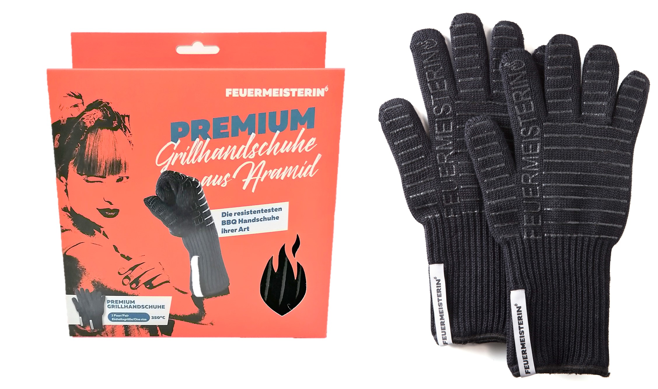 Grillhandschuhe Feuermeisterin® | Aramid | schwarz - (Paar)