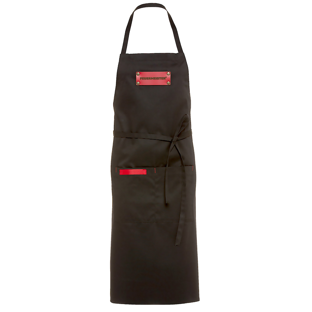  Feuermeister® Textil Schürze | schwarz | mit personalisiertem Lederemblem