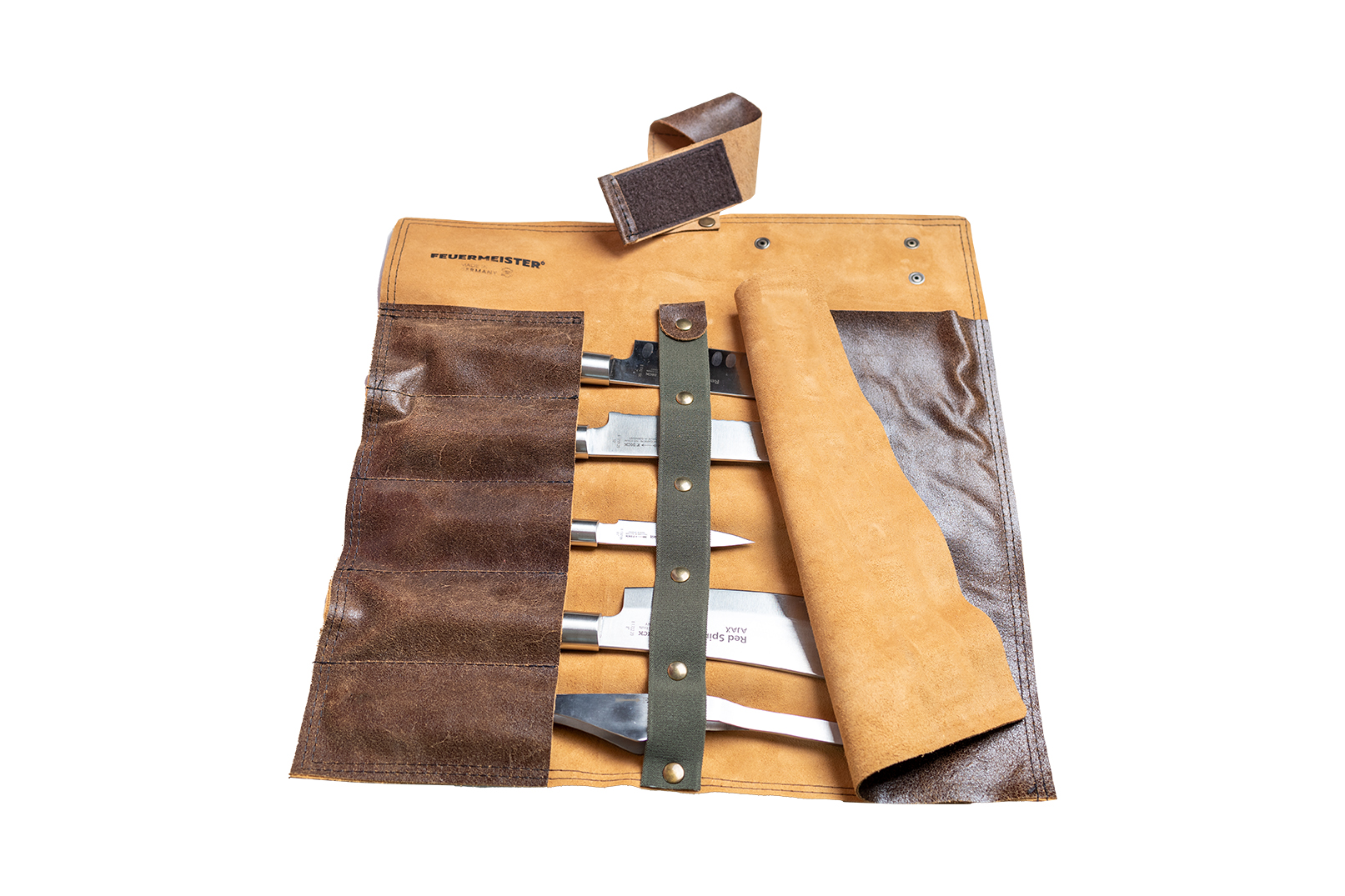 Messertasche mit Klettverschluss | Antikleder | cognac