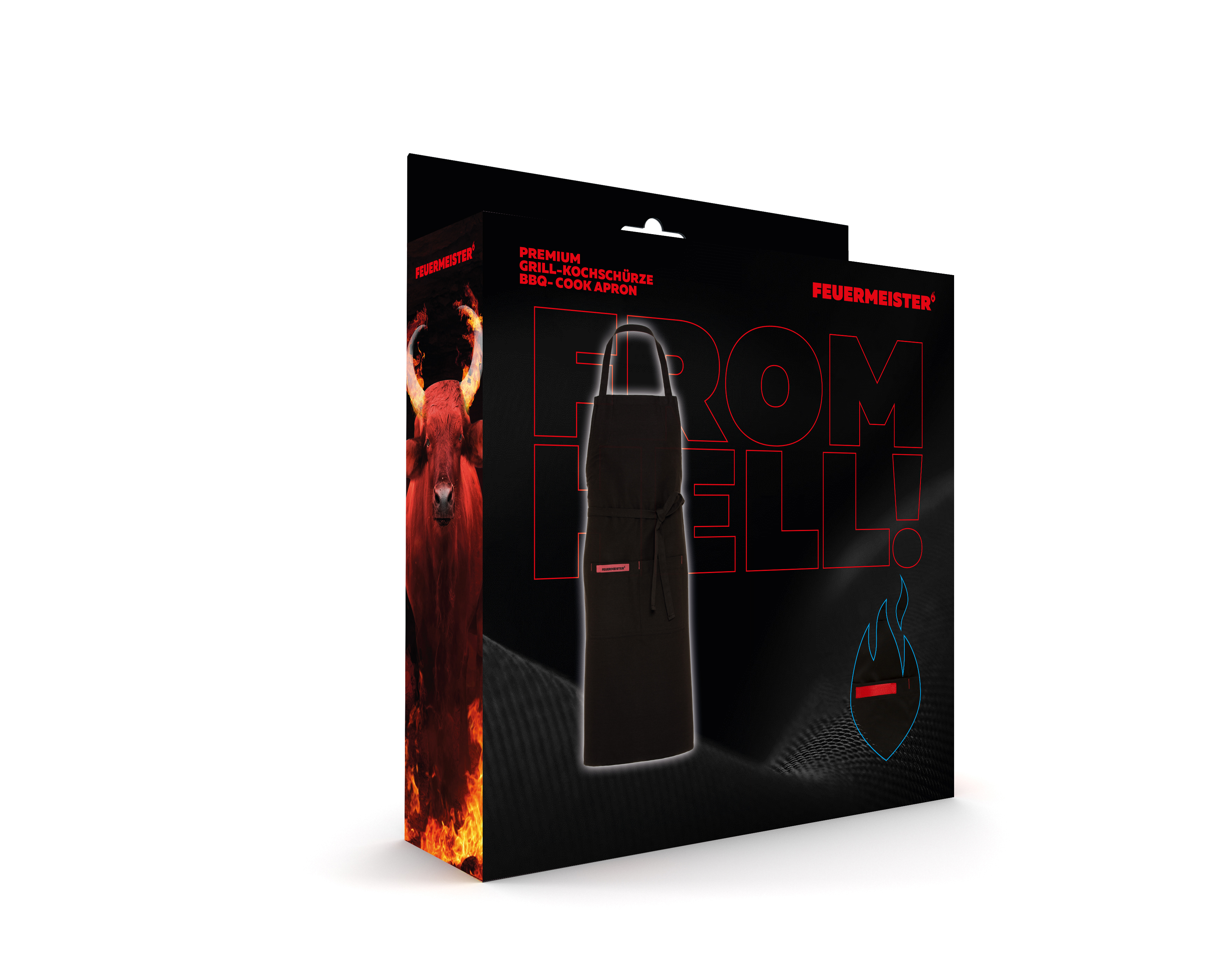  Feuermeister® Textil Schürze | schwarz | mit personalisiertem Lederemblem