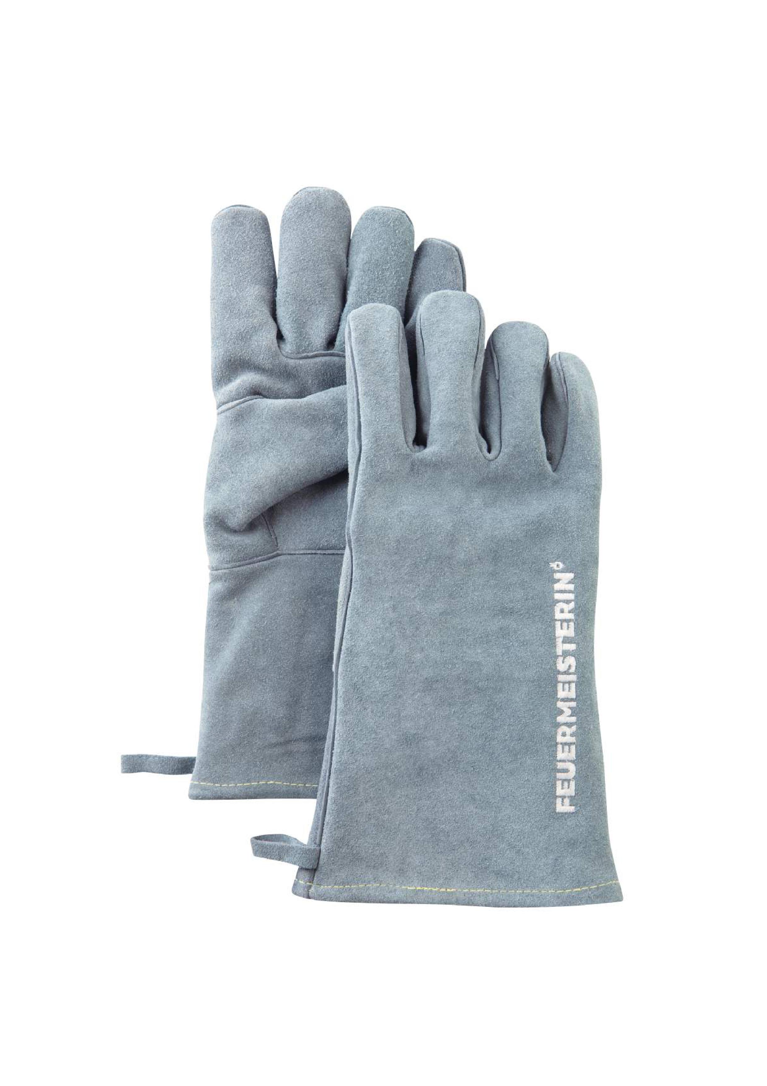 Feuermeisterin® Premium Grillhandschuhe, Leder, grau-blau