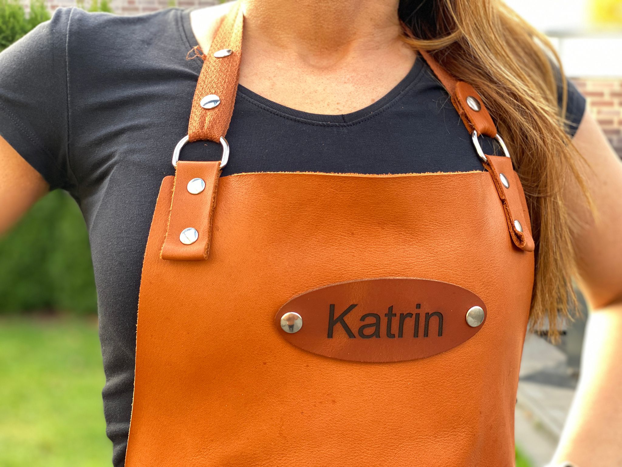 Feuermeisterin® Premium Lederschürze | Nackenberiemung | VegLine-Leder | cognac | braun